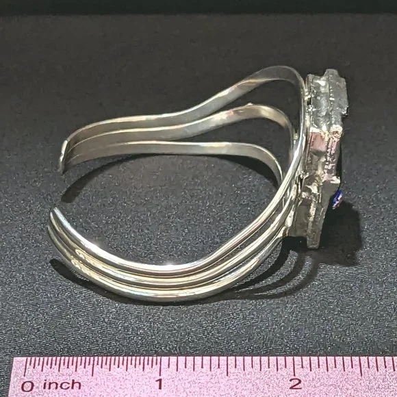 Triple Strand Sterling Silver Band Dichroic FISH Adjustable Bracelet - Picture 6 of 7